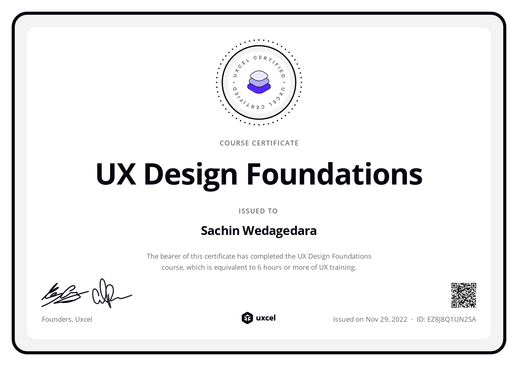 Sachin Wedagedara's certificate